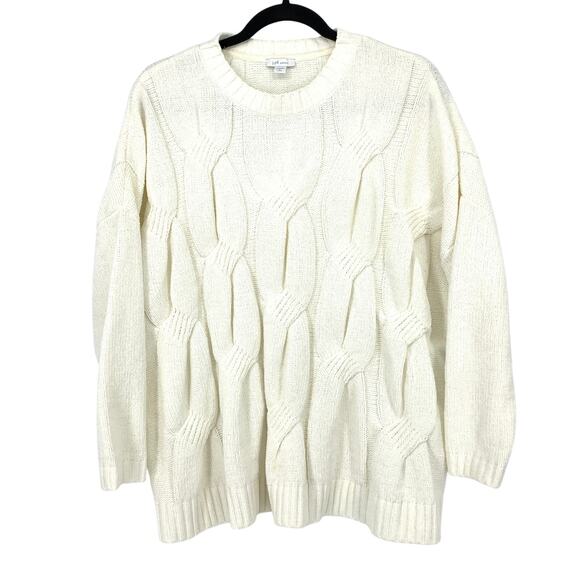 J. Jill Chenille Crew Neck Pullover Sweater Womens Sz MP Cream White Cable Knit - Picture 1 of 6
